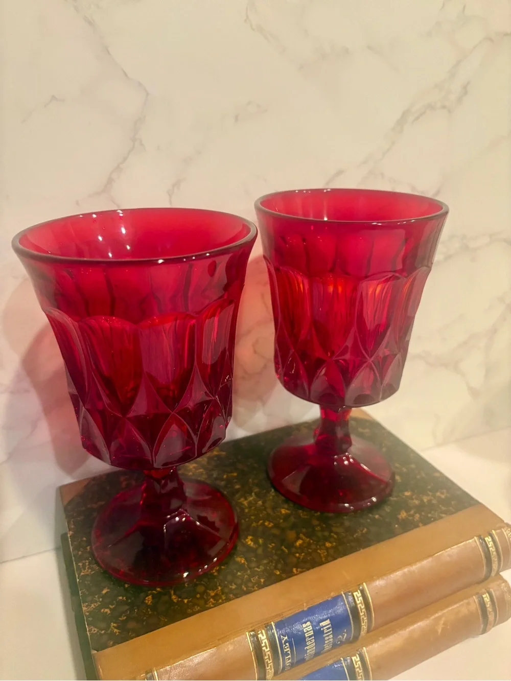 Pair of Vintage Noritake Perspective Red Goblets